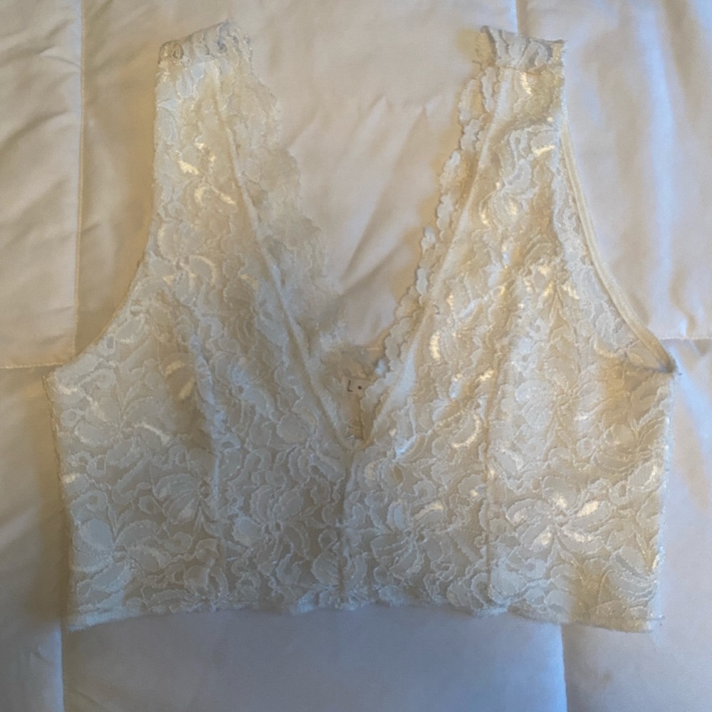 Cropped white lace tank top